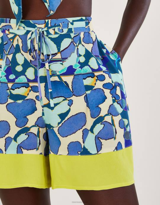 Monsoon نحيف السراويل الطباعة مجردة D68H302 ملابس الأزرق (الفيروز)