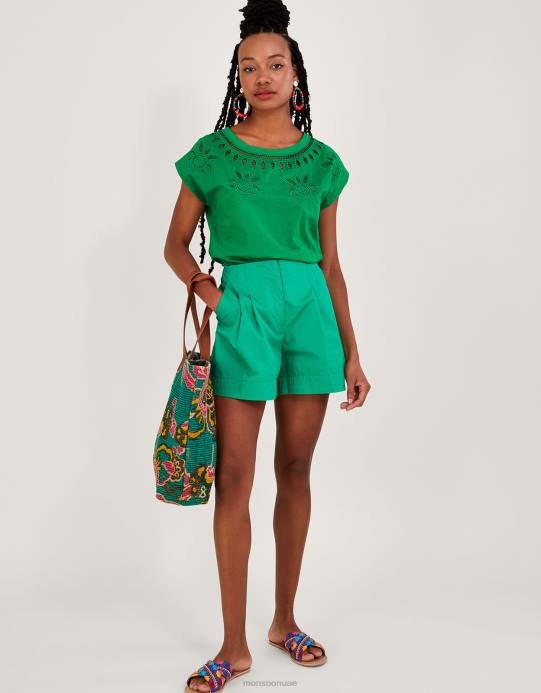Monsoon نحيف تي شيرت بفتحة زهور D68H309 ملابس أخضر