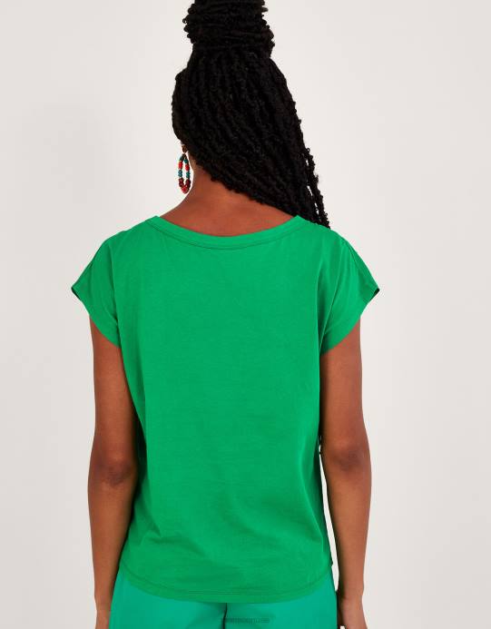 Monsoon نحيف تي شيرت بفتحة زهور D68H309 ملابس أخضر