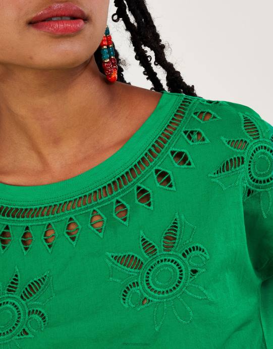 Monsoon نحيف تي شيرت بفتحة زهور D68H309 ملابس أخضر