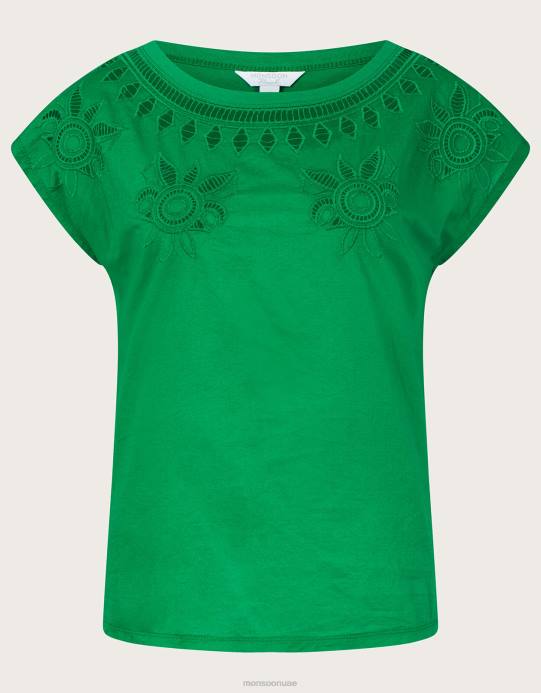 Monsoon نحيف تي شيرت بفتحة زهور D68H309 ملابس أخضر