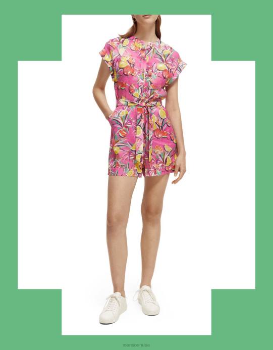 Monsoon نحيف بدلة لعب من الكتان بطبعة سكوتش وصودا D68H312 ملابس لون القرنفل