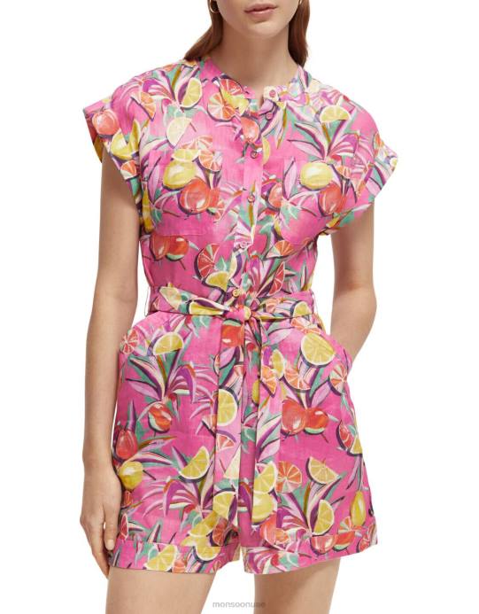 Monsoon نحيف بدلة لعب من الكتان بطبعة سكوتش وصودا D68H312 ملابس لون القرنفل