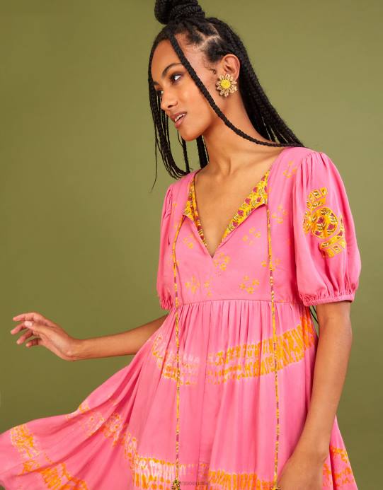 Monsoon نحيف فستان بانداني ببطانة متباينة وطبعات مصبوغة من لينزينغ إيكوفيرو D68H315 ملابس برتقالي (مرجاني)