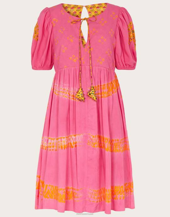 Monsoon نحيف فستان بانداني ببطانة متباينة وطبعات مصبوغة من لينزينغ إيكوفيرو D68H315 ملابس برتقالي (مرجاني)