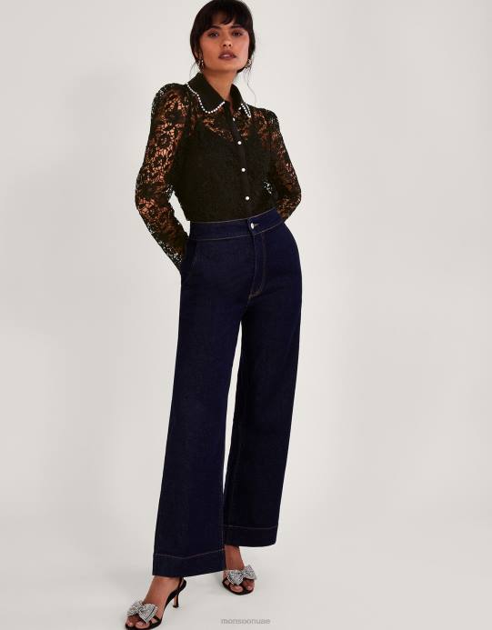 Monsoon نحيف بلوزة من الدانتيل الوردي D68H31 ملابس أسود