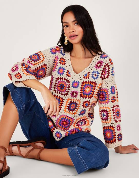 Monsoon نحيف البلوز الكروشيه D68H32 ملابس عاج