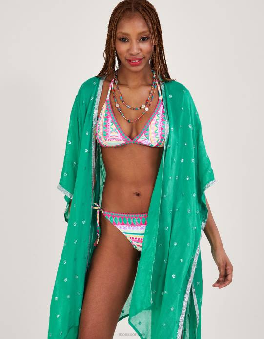 Monsoon نحيف قطعة بيكيني سفلية بطبعات فسيفساء ومزخرفة بالكروشيه من البوليستر المعاد تدويره D68H321 ملابس لون القرنفل