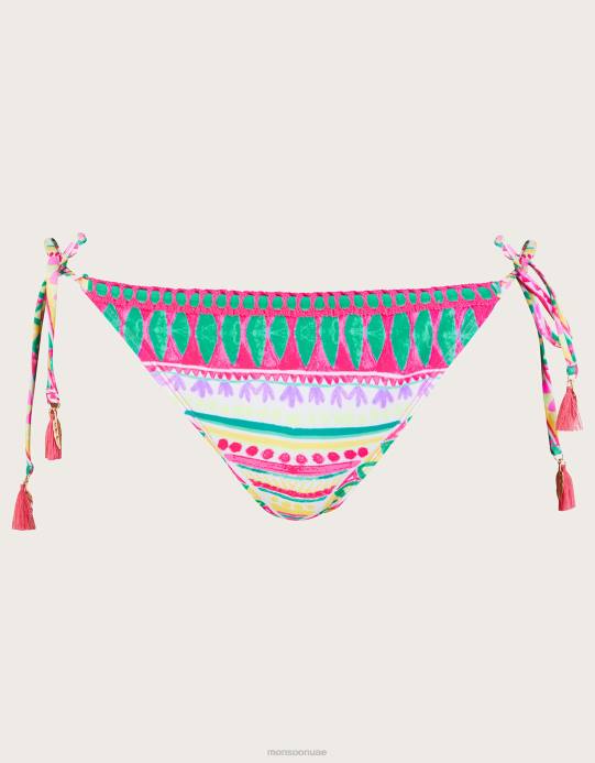 Monsoon نحيف قطعة بيكيني سفلية بطبعات فسيفساء ومزخرفة بالكروشيه من البوليستر المعاد تدويره D68H321 ملابس لون القرنفل