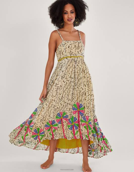 Monsoon نحيف فستان بطباعة حافة المنديل مع لينزينج إيكوفيرو D68H324 ملابس أصفر