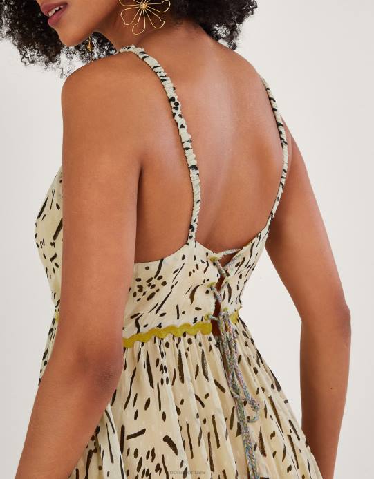 Monsoon نحيف فستان بطباعة حافة المنديل مع لينزينج إيكوفيرو D68H324 ملابس أصفر