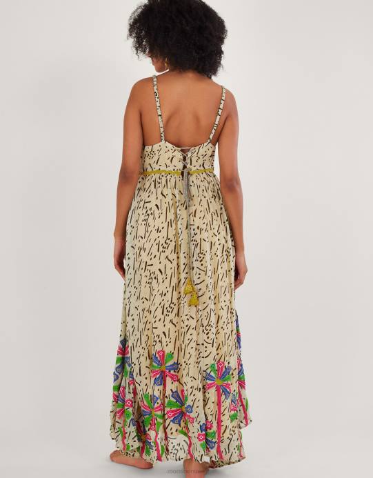 Monsoon نحيف فستان بطباعة حافة المنديل مع لينزينج إيكوفيرو D68H324 ملابس أصفر