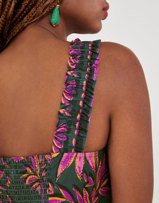 Monsoon نحيف قميص بيدرا كامي بطبعة نخيل من القطن المستدام D68H325 ملابس الأخضر (الكاكي)