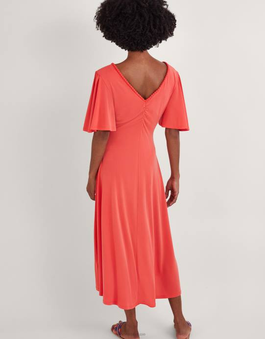 Monsoon نحيف فستان من الجيرسيه مزين بزخرفة بوم بوم وفتحة مفتاح D68H327 ملابس لون القرنفل