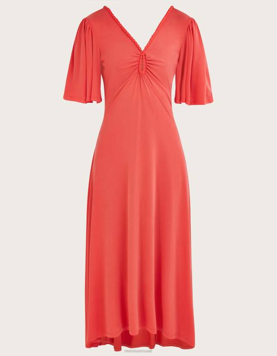 Monsoon نحيف فستان من الجيرسيه مزين بزخرفة بوم بوم وفتحة مفتاح D68H327 ملابس لون القرنفل