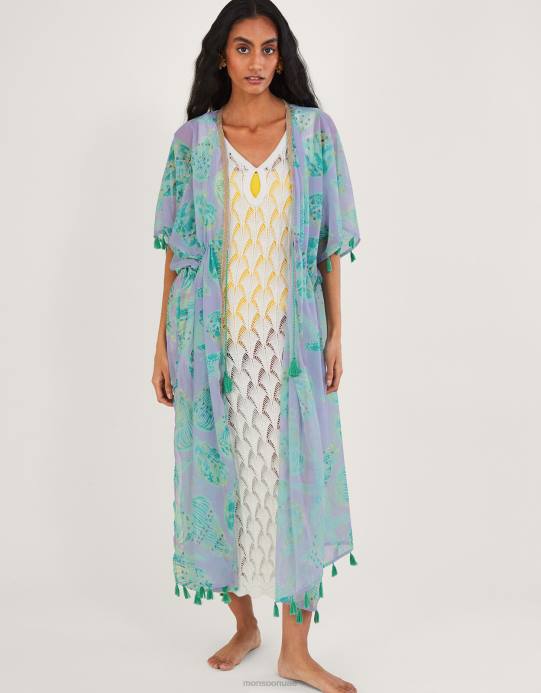 Monsoon نحيف قفطان طويل بطبعة صدف البحر D68H328 ملابس حار
