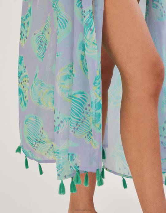 Monsoon نحيف قفطان طويل بطبعة صدف البحر D68H328 ملابس حار