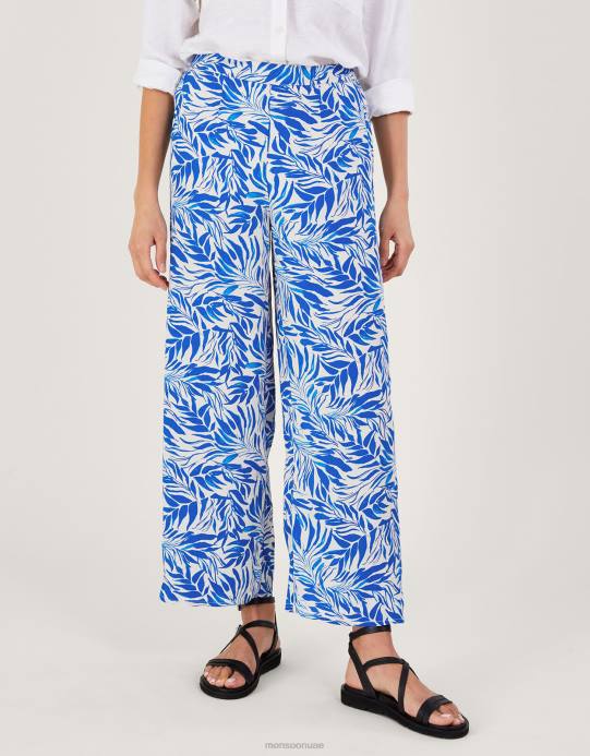 Monsoon نحيف بنطال فلورنسا واسع الأرجل من الفيسكوز المستدام D68H329 ملابس أزرق