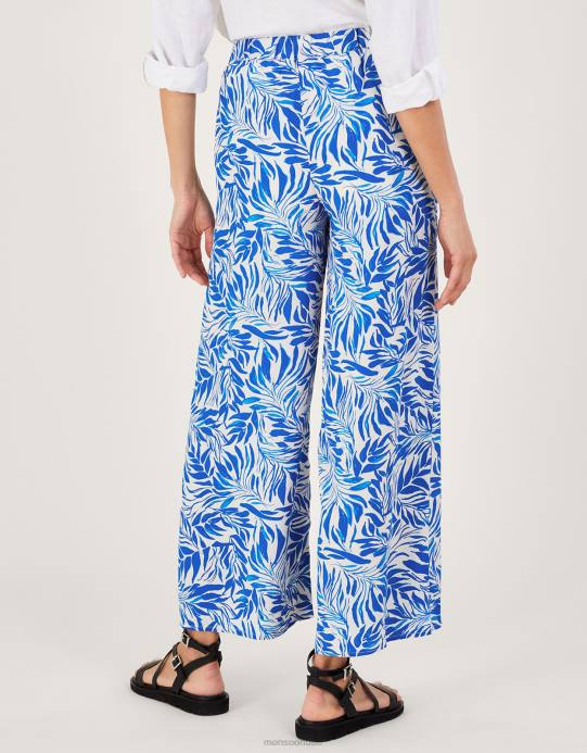 Monsoon نحيف بنطال فلورنسا واسع الأرجل من الفيسكوز المستدام D68H329 ملابس أزرق