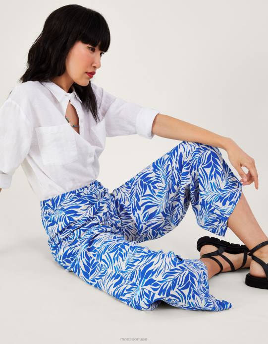 Monsoon نحيف بنطال فلورنسا واسع الأرجل من الفيسكوز المستدام D68H329 ملابس أزرق