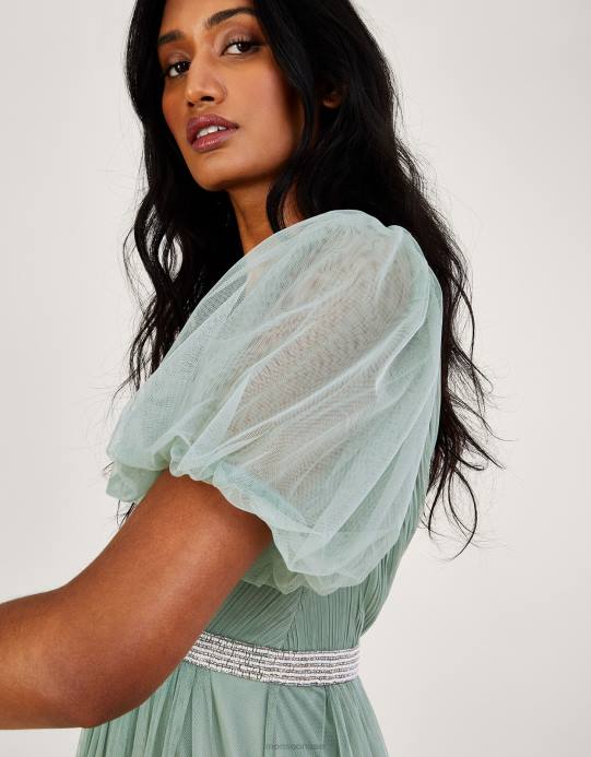 Monsoon نحيف فستان ميغان ماكسي مصنوع من البوليستر المعاد تدويره D68H336 ملابس أخضر