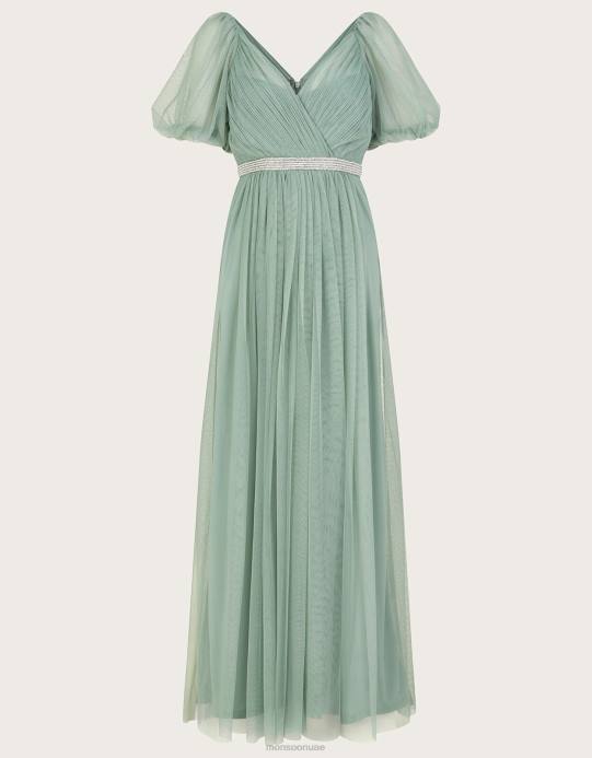 Monsoon نحيف فستان ميغان ماكسي مصنوع من البوليستر المعاد تدويره D68H336 ملابس أخضر