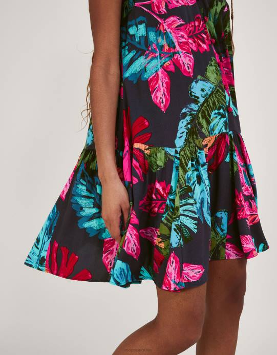 Monsoon نحيف فستان بطبعة النخيل من بريا مصنوع من الفيسكوز المستدام D68H337 ملابس الأزرق (منتصف الليل)