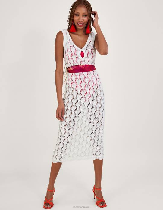 Monsoon نحيف فستان ميدي للشاطئ بغرزة بوانتيلي D68H339 ملابس عاج