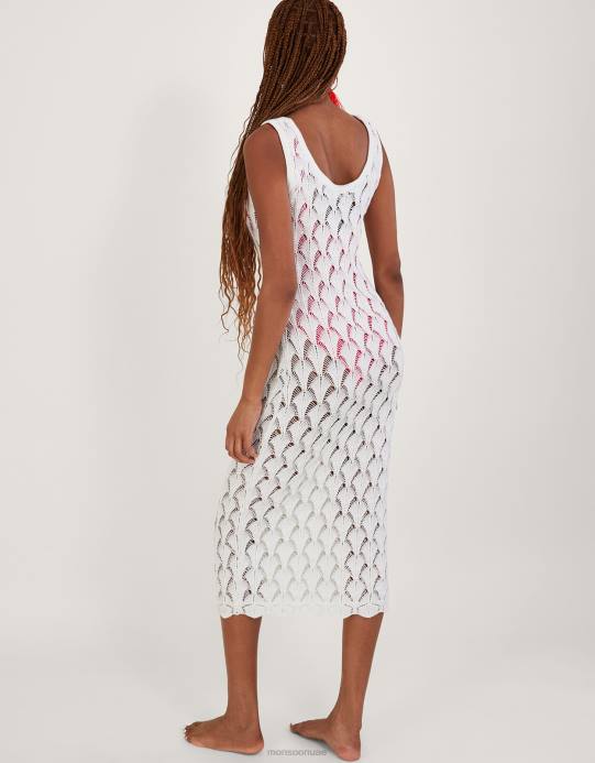 Monsoon نحيف فستان ميدي للشاطئ بغرزة بوانتيلي D68H339 ملابس عاج