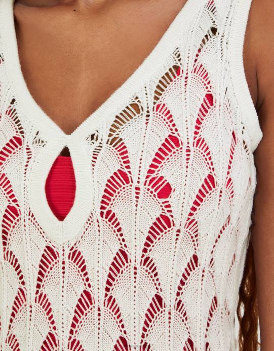 Monsoon نحيف فستان ميدي للشاطئ بغرزة بوانتيلي D68H339 ملابس عاج