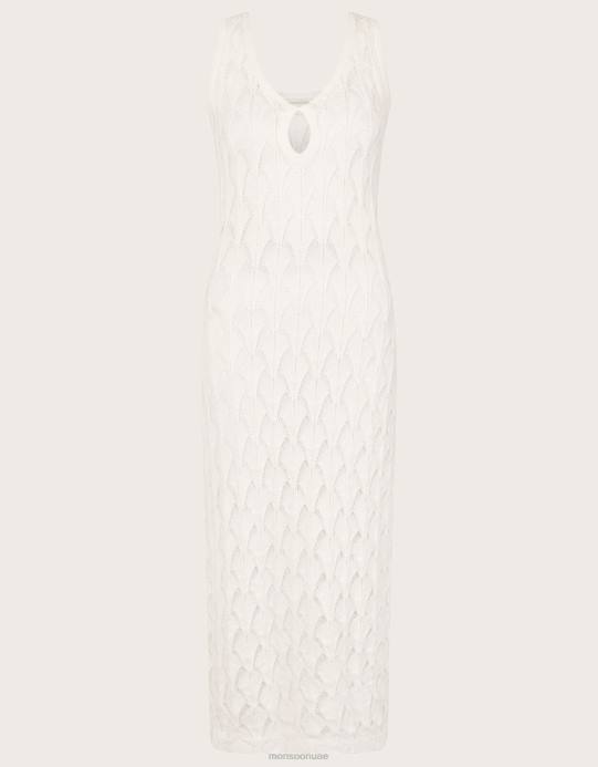 Monsoon نحيف فستان ميدي للشاطئ بغرزة بوانتيلي D68H339 ملابس عاج