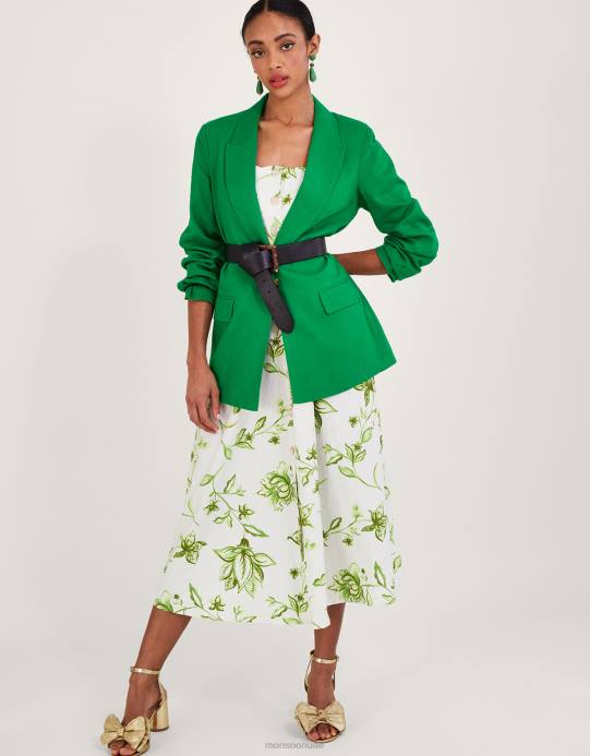 Monsoon نحيف سترة ستيلا من مزيج الكتان D68H342 ملابس أخضر