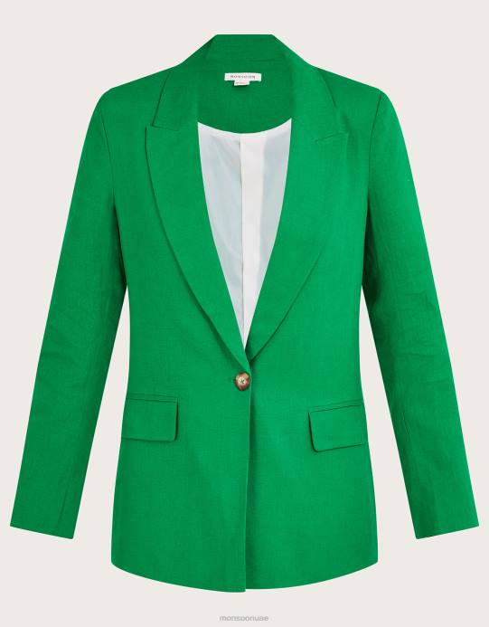 Monsoon نحيف سترة ستيلا من مزيج الكتان D68H342 ملابس أخضر