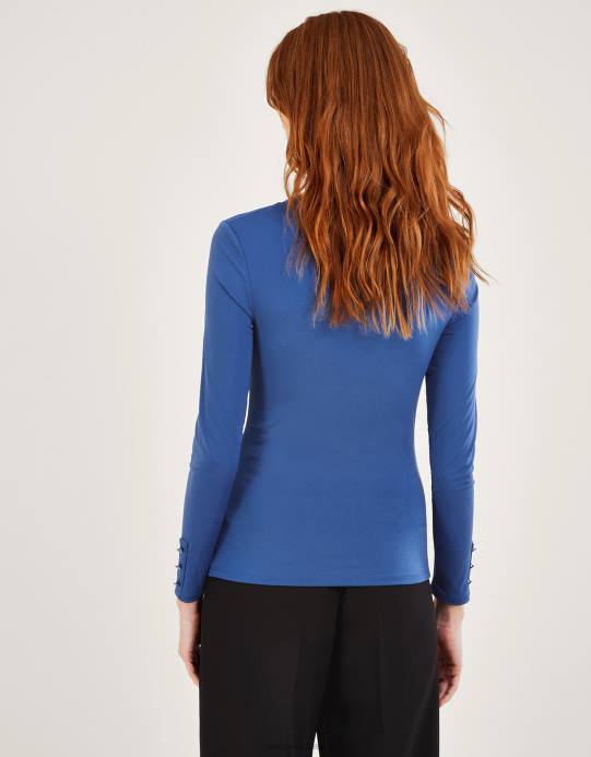 Monsoon نحيف قميص جيرسي أمامي مكشكش مع بوليستر معاد تدويره D68H345 ملابس أزرق