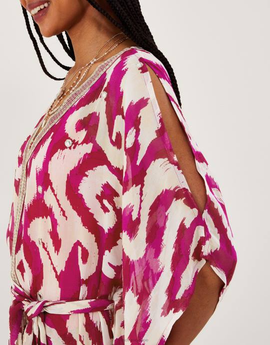 Monsoon نحيف قفطان ماكسي بطبعة إيكات D68H346 ملابس البنفسجي