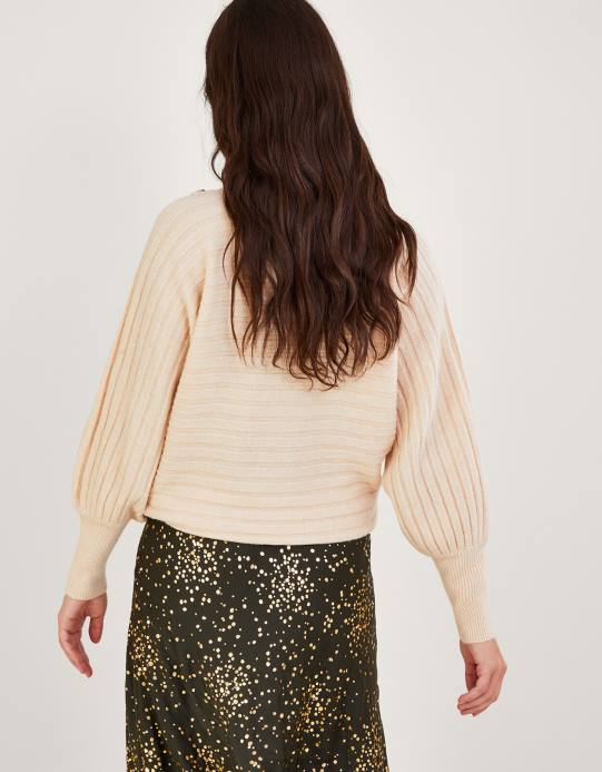 Monsoon نحيف سترة مضلعة أفقية من البوليستر المعاد تدويره D68H347 ملابس الجمل (الشوفان)