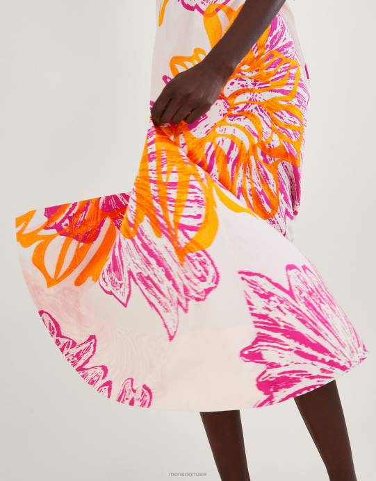 Monsoon نحيف فستان بوبلين بطبعة زهور مارغريت، مصنوع من القطن المستدام D68H350 ملابس عاج