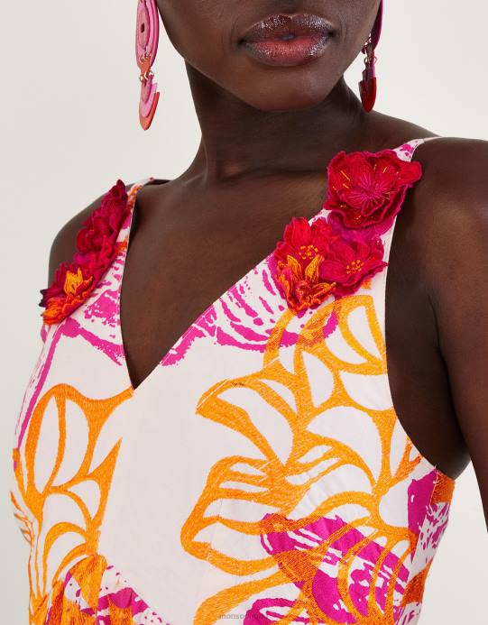 Monsoon نحيف فستان بوبلين بطبعة زهور مارغريت، مصنوع من القطن المستدام D68H350 ملابس عاج