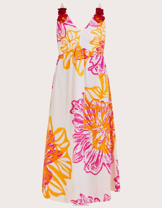 Monsoon نحيف فستان بوبلين بطبعة زهور مارغريت، مصنوع من القطن المستدام D68H350 ملابس عاج