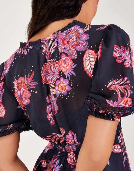 Monsoon نحيف فستان فين بحاشية هانكي من الفيسكوز المستدام D68H354 ملابس الأزرق الداكن)