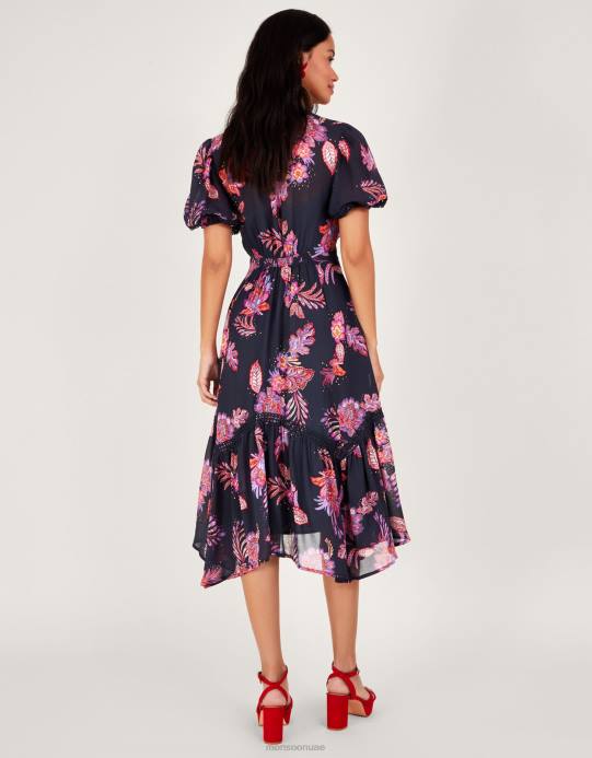 Monsoon نحيف فستان فين بحاشية هانكي من الفيسكوز المستدام D68H354 ملابس الأزرق الداكن)