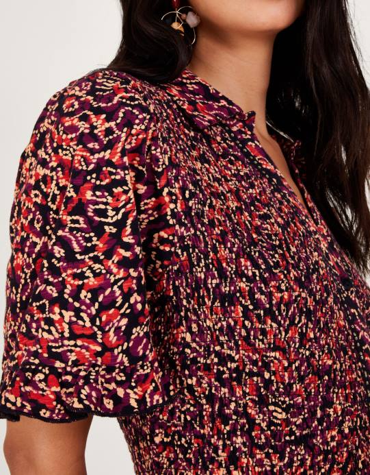 Monsoon نحيف فستان قميص طباعة D68H357 ملابس أحمر