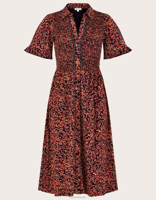 Monsoon نحيف فستان قميص طباعة D68H357 ملابس أحمر