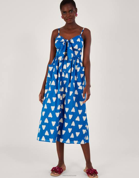 Monsoon نحيف فستان كامي مصبوغ من الباتيك المثلث D68H359 ملابس أزرق