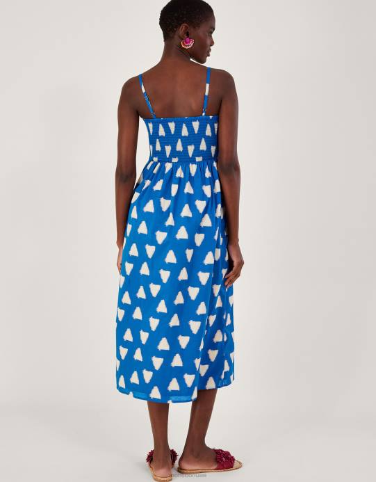 Monsoon نحيف فستان كامي مصبوغ من الباتيك المثلث D68H359 ملابس أزرق