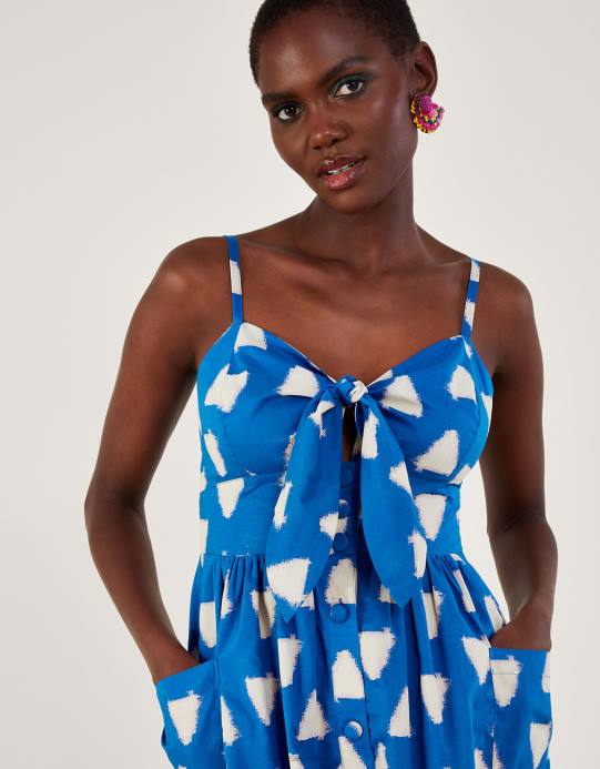 Monsoon نحيف فستان كامي مصبوغ من الباتيك المثلث D68H359 ملابس أزرق