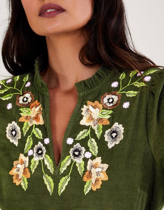 Monsoon نحيف فستان حبل مطرز بالزهور D68H35 ملابس أخضر