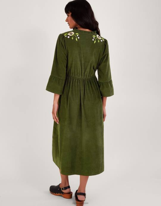 Monsoon نحيف فستان حبل مطرز بالزهور D68H35 ملابس أخضر