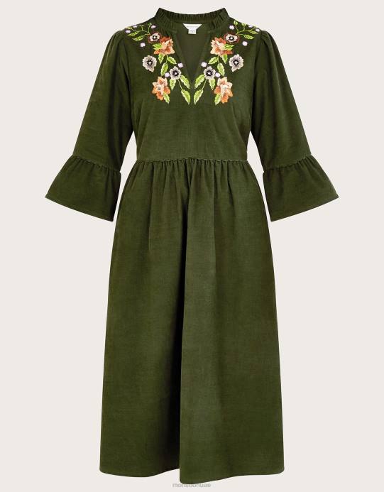 Monsoon نحيف فستان حبل مطرز بالزهور D68H35 ملابس أخضر