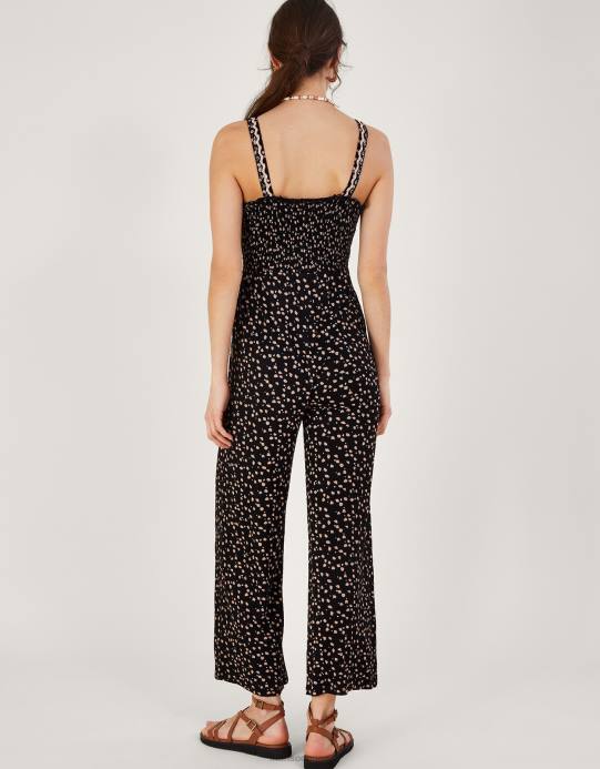 Monsoon نحيف بذلة منقطة بطبعة منقطة في لينزينغ إيكوفيرو D68H361 ملابس أسود